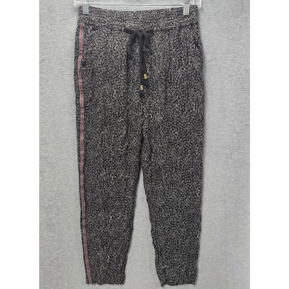 Anthropologie Ettiwa Black Floral Side Strip Pants Size XS
